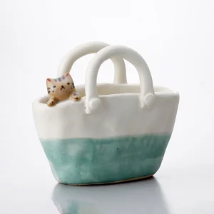 貓咪袋子花瓶 - 綠色