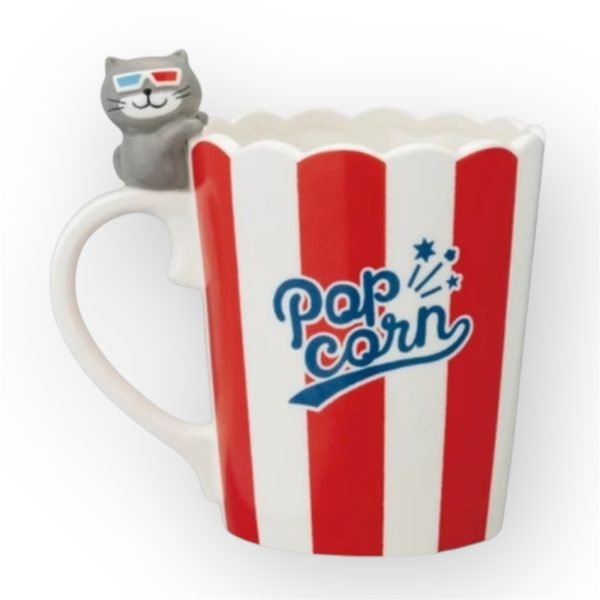 爆米花貓咪陶瓷杯 紅色