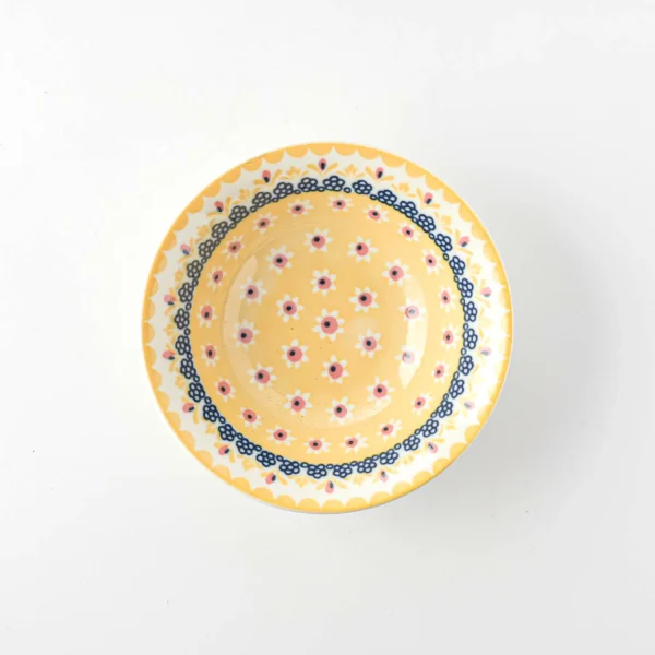 波蘭風美濃燒碗 14.5cm- 黃+粉紅色款正面