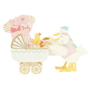 立體嬰兒賀卡-粉紅色鴨子嬰兒車