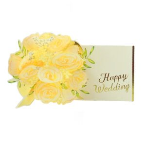 立體結婚賀卡-米白色玫瑰花球款