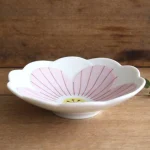16cm 九谷燒粉紅色花兒湯碗側面