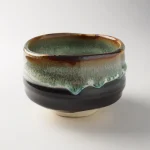 美濃焼抹茶碗-绿色+棕色