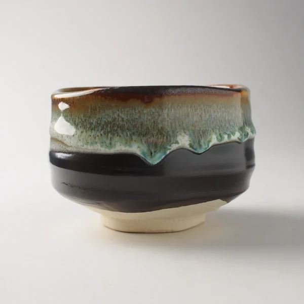 绿色+棕色美濃焼抹茶碗側面