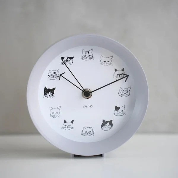 松尾 Miyuki 貓咪時鐘 - 灰色 正面圖片