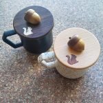 日本實木杯蓋 - 嵌松鼠 天然木材顏色和胡桃木顏色