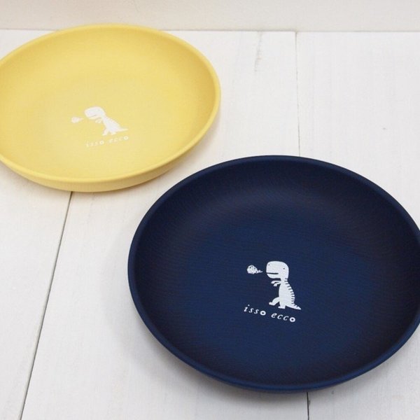 日本製北歐圓形藍色與黃色恐龍分隔盤