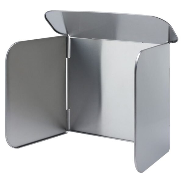 日本製《LEYE》四面不鏽鋼擋油板白色背景產品顯示,清楚展示打開後四面的設計。