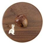 日本實木杯蓋胡桃木色-嵌兔子 正面