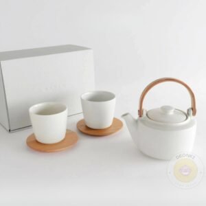 SALIU 祥SYO 美濃燒手工茶壺 茶杯連木杯墊 5件套裝 - 白色
