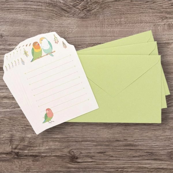 模切信紙套裝 - 鸚鵡 (綠色)套裝包括： 6張紙和3個信封。