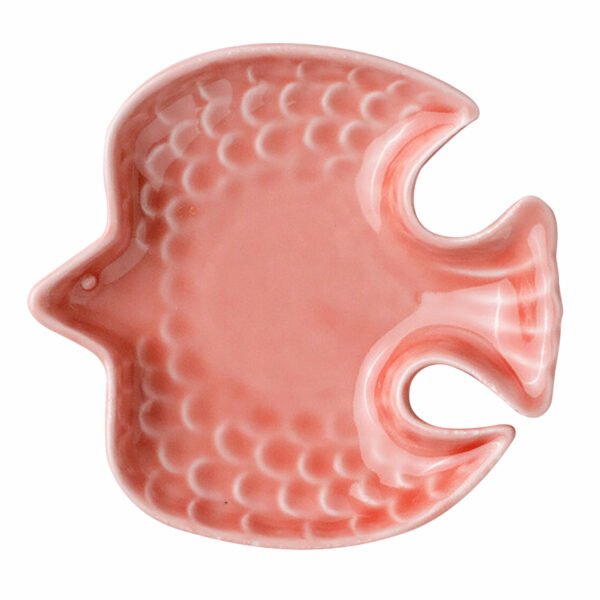 桃紅色Dinky 美濃燒小鳥形狀碟子正面有精緻的立體設計。