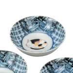 九谷燒睡貓碗5件套裝5個設計中的1個黃點貓