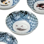 九谷燒睡貓碗5件套裝5個設計中的1個白貓