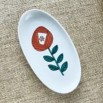 九谷燒橢圓手工花兒小碟 - red flower