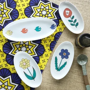 九谷燒橢圓手工花兒小碟