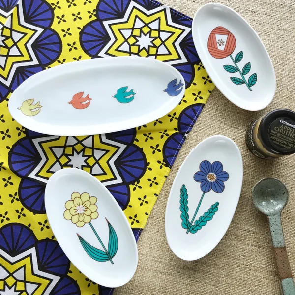 九谷燒橢圓手工花兒小碟