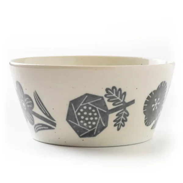 PLANTAREE - 美濃燒碗灰白色花朵款側面