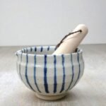 美濃燒研缽與磨杵套裝 藍色條紋