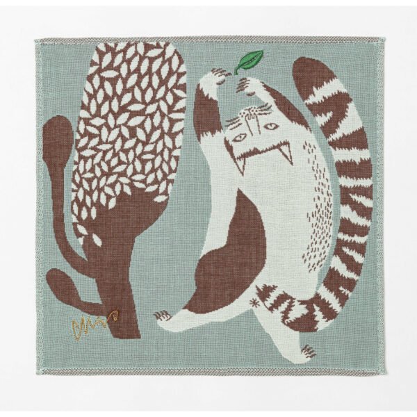 morita Miw 插畫方形毛巾- 淺藍色貓咪款