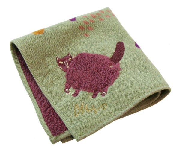 moritaMiW 絨毛刺繡方形毛巾- 貓圖案設計放大圖片