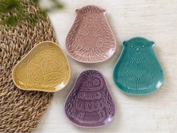 美濃燒動物造型小碟子 - 刺蝟-粉紅色 | 熊-藍色 | 狐狸-黃色 | 貓頭鷹-紫色