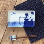 日本製 美濃燒 貓咪釣魚長盤