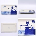 日本製美濃燒貓咪釣魚長盤不同角度展示拼圖