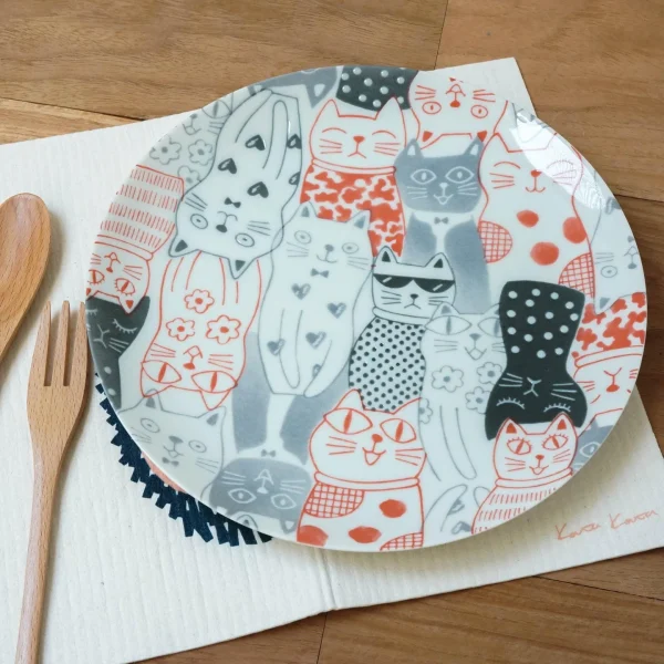 義大利風格 貓咪餐盤 紅色