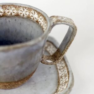Rokuro Blut's 六魯 雪見咖啡杯連碟精美的雪花圖案設計細節