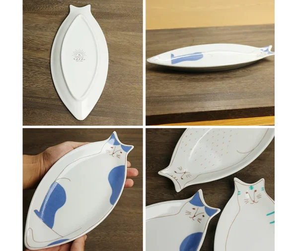 九谷燒貓咪大餐盤不同角度展示拼圖