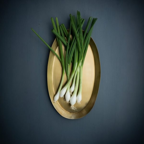 Fog Linen Work 手工黃銅橢圓托盤着蔥的俯視圖