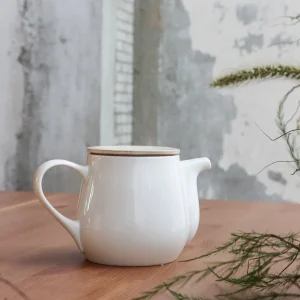 bico 美濃燒平蓋茶壺｜白色 正面