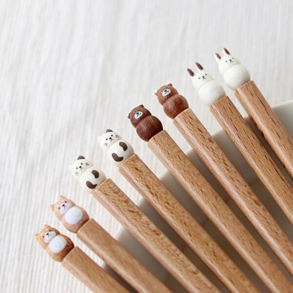 Grapport 動物造型木筷的花貓、兔子、熊與柴犬造型特寫