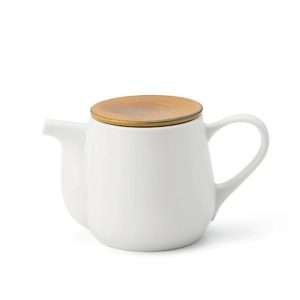 bico 美濃燒平蓋茶壺｜焦糖色 白色背景正面圖