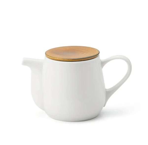 bico 美濃燒平蓋茶壺|焦糖色 白色背景正面圖