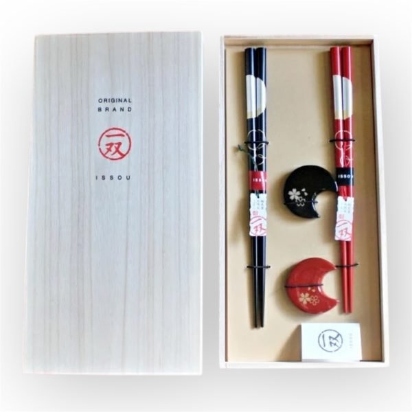 Issou 華櫻宵待月若狹塗夫婦對筷連托架