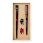 Issou 一雙櫻花若狹塗夫婦對筷連托架套裝禮盒