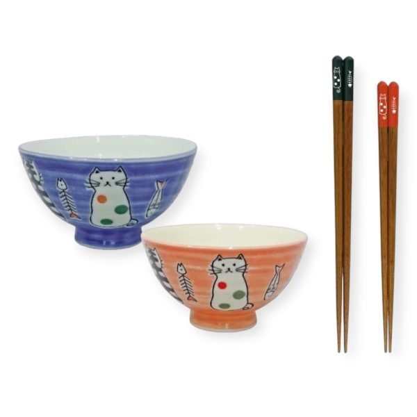 日本製貓咪筷子與碗成對禮物4件套