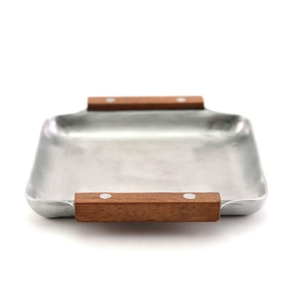 懷舊鋁製木手柄迷你托盤木手柄大特寫