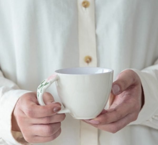 浮雕花朵手柄陶瓷杯子 - 玫瑰款