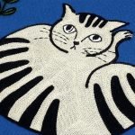 Miyuki 松尾藍色小貓側揹袋刺繡圖案設計放大圖片