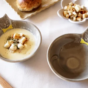 Yoshizawa 益子燒黃色煲呔貓碗