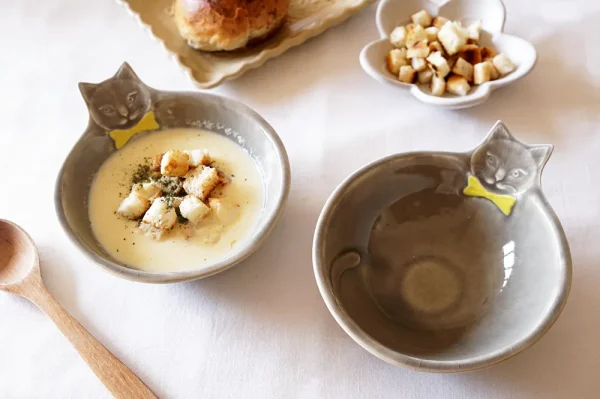 Yoshizawa 益子燒黃色煲呔貓碗