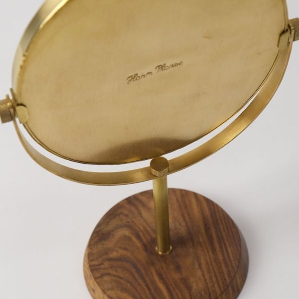 shesay 黃銅紫檀木座枱鏡背面印有品牌logo