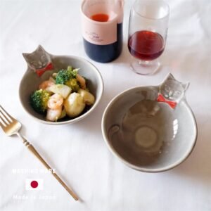 Yoshizawa 益子燒紅色煲呔貓碗