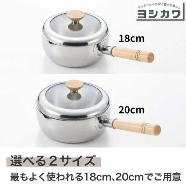 日本製 吉川 帶蓋不鏽鋼單柄鍋 18 cm與20CM 合併圖