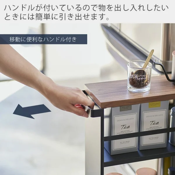 日本TOWER窄型廚房收納層架,黑色款附有細節設計說明的日文圖片,圖2