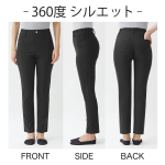 Gunze Tuche 彈性修身直腳褲 2025 SS款 正面、側面、背面合併圖