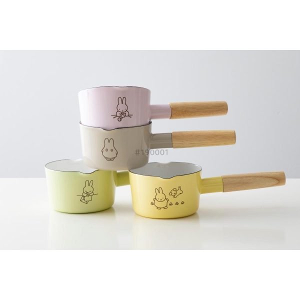 FUJIHORO MIFFY 琺瑯單柄小鍋 - 12cm 四個不同顏色的展示圖的灰色背景圖片